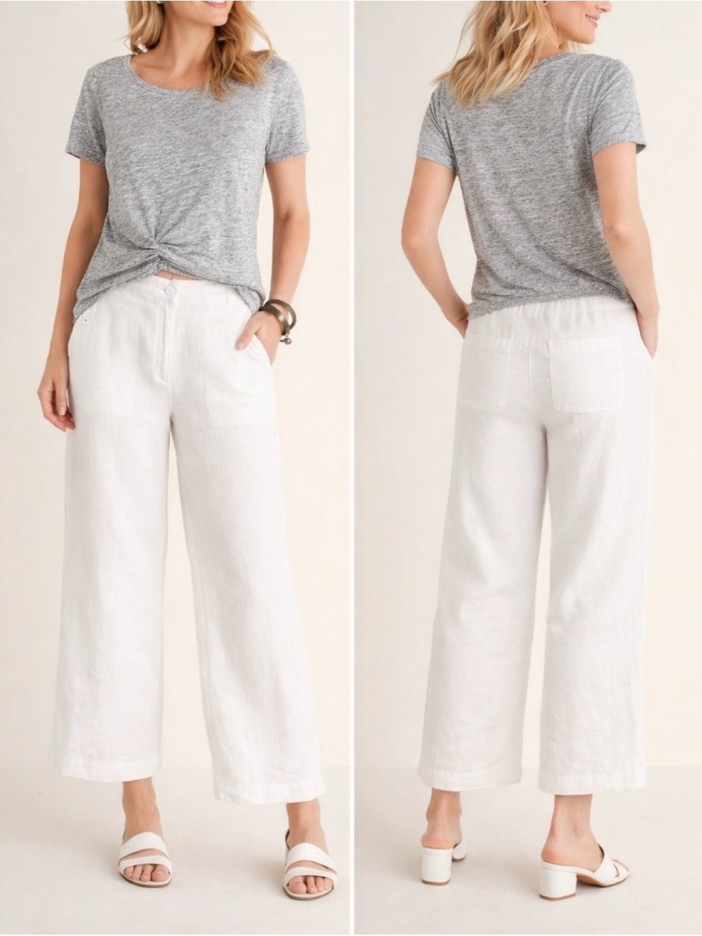 Chico's Wide Leg Linen Pants Trousers Ivory White Bone size 1 or 34" Waist